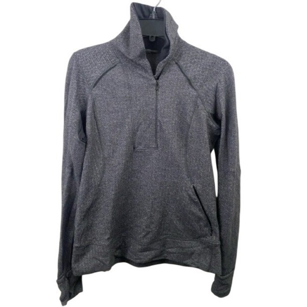 Lululemon Think Fast 1/4 Zip Pullover Women Size 8 Herringbone Grey Thumbholes